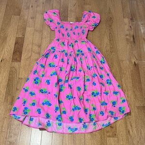 Small - Moon River Hot Pink Floral Puff-Sleeve Dress